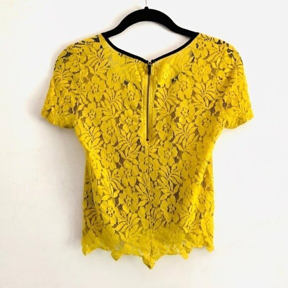 Lucca Couture Top XS Floral Lace Sheer Yellow Ochre - Picture 4 of 10